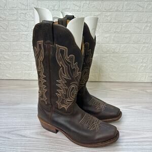 Boulet Cowboy Boots WMNS 9.5 B Brown Square Toe Pull On Leather Western Ranch